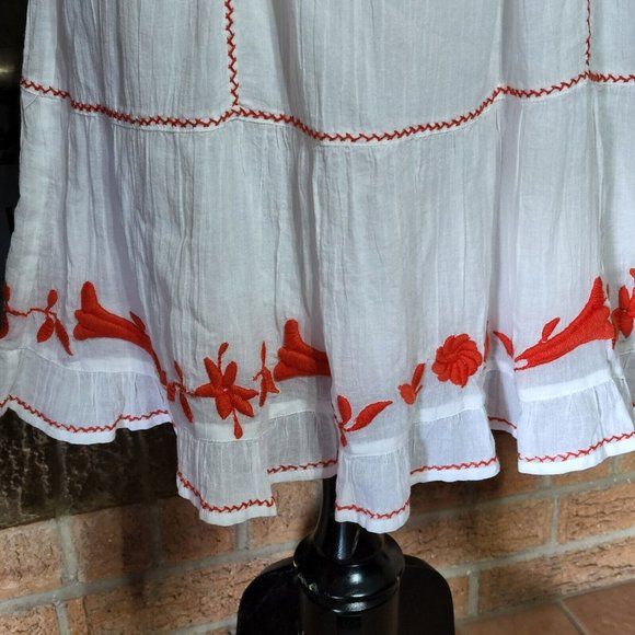 Joie Clemency Flounce Halter Dress White with Red Embroidery - Picture 4 of 5